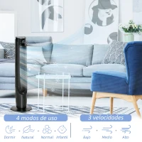 HOMCOM Climatizador Evaporativo 60W Silencioso con Mando 3 Velocidades Oscilación 70° Pantalla LED Táctil 31,5x31,5x107cm Negro(m-4)