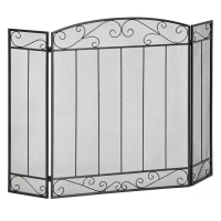 HOMCOM Grille de Protection pour cheminée - Pare-feu Large pour cheminée ou poêle - Pare-étincelles - barrière de sécurité - 3 Volets Pliables - Acier métal Noir(m-10)