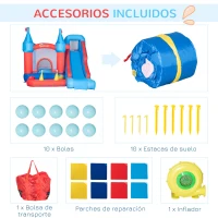 Outsunny Castillo Hinchable con Tobogán Cama de Salto y Piscina para Niños +3 Años con Inflador y Bolsa de Transporte para Interior Exterior 333x280x210 cm Multicolor(m-9)