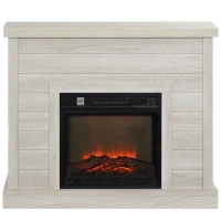 HOMCOM Camino Elettrico 1800W con Effetto Fiamma e Telecomando, in Legno, Metallo e Vetro, 96.5x22x81.7 cm, Grigio Chiaro(m-10)
