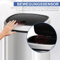 HOMCOM Mülleimer mit Sensor 58L Automatik Abfalleimer mit Bewegungssensor, Wasserdichter Abfallbehälter aus Edelstahl für Küche, Büro, Schlafzimmer Silber(m-5)