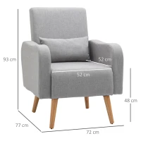 HOMCOM Accent Chair, Linen-Touch Armchair, Upholstered Leisure Lounge Sofa for Living Room, Club Chair with Wooden Frame, Grey(m-3)