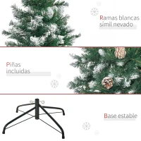 HOMCOM Árbol de Navidad Artificial Ø90x180 cm con 1111 Puntas de PVC y 59 Piñas con Ramas Apertura Automática Base Plegable y Soporte de Acero para Interiores Verde(m-5)