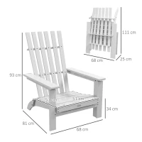 Outsunny Silla Adirondack Plegable con Reposabrazos Carga 160 kg para Patio Terraza Balcón 68x81x93 cm Blanco(m-3)