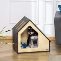 PawHut Caseta de Madera para Perros Casa para Perros Cojín Desenfundable Lavable y 3 Ventilaciones 60x40x59,2 cm Roble y Marrón(m-2)