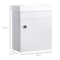 kleankin Bathroom Vanity Unit with Basin, Wall Mounted Bathroom Wash Stand with Sink, Tap Hole and Storage Cabinet, White(m-3)