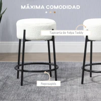 HOMCOM Conjunto de 2 Taburetes de Borreguito Altos de Cocina sin Respaldo Carga 120 kg para Bar Salón Comedor Blanco(m-5)