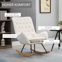HOMCOM Schaukelstuhl im Skandi-Design Relaxsessel, Knopfheftung, 69 cm x 90 cm x 100 cm, Creme + Natur + Schwarz(m-5)
