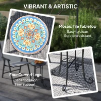 Outsunny Mosaic Garden Table, 35.5 cm Round Outdoor Table with Shelf, Ceramic Tile Top, Small Garden Side Table Bistro Table End Table Plant Stand for Indoor, Patio, Balcony, Blue(m-4)