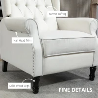 HOMCOM Recliner Armchair, Vintage Reclining Chair with Nail Head Trim, Wingback Chair with Button Tufted Back and Footrest, for Living Room, Cream White(m-6)