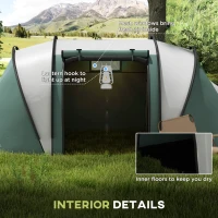 Outsunny Two-Man Tent, with Bedrooms, Living Room and Canopy - Dark Green(m-6)