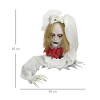 HOMCOM Halloween-Dekoration Zombiebraut, LED-Augen, heult, fährt hoch, Geräusch- & Bewegungssensor, 36 cm(m-3)