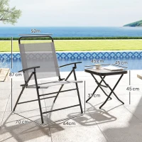 Outsunny Set da Giardino con Tavolo con Piano in Vetro e 2 Sedie Pieghevoli con Schienale Regolabile, Grigio(m-3)