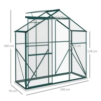 Outsunny 6 x 2.5ft Polycarbonate Greenhouse Walk-In Green House with Rain Gutter, Sliding Door, Window, Foundation, Green(m-3)