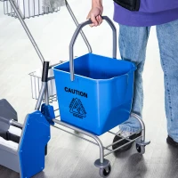 HOMCOM Chariot de ménage chariot de lavage chariot de nettoyage professionnel presse à mâchoire seau 26 L + panier de rangements dim. 73L x 45l x 95H cm bleu(m-9)
