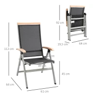 Outsunny Klappstuhl Gartenstuhl klappbar mit Rückenlehne Armlehne für Garten Balkon Terrasse Alu+Mesh Schwarz+Silber 61 x 64 x 112 cm(m-3)