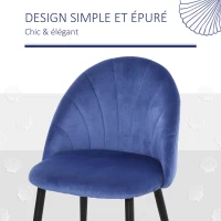 HOMCOM Lot de 2 chaises Velours Bleu Pieds métal Noir dim. 52L x 54l x 79H cm(m-4)