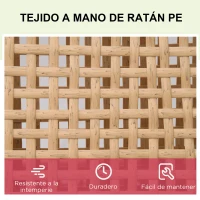 Outsunny Tumbona de Ratán Sintético Chaise Longue con Respaldo Ajustable en 5 Posiciones Cojín Acolchado y 2 Ruedas para Jardín Terraza Acero 200x65x31 cm Natural y Beige(m-5)