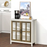HOMCOM Kitchen Sideboard, Glass Door Storage Cabinet, Accent Cupboard with Adjustable Shelf for Dining Room, Living Room, Distressed White(m-9)