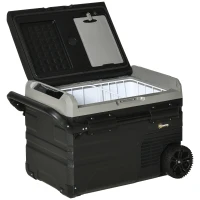 Outsunny Kühlbox Auto 40L mit LED-Beleuchtung Kompressor Autokühlschrank mit Griffe Transportrollen Boot Camper Reisen 12/24V DC und 110-240V AC Grau+Schwarz(m-13)
