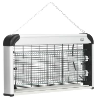 Outsunny 30W Electric Fly Zapper, Bug Zapper with UK Plug, 2 UV Bulbs, Hanging Chain, On/Off Switch and Removable Catch Tray, 60㎡ Coverage Insect Mosquito Killer for Indoor and Outdoor Use, Silver(m-11)