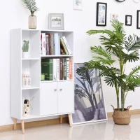 HOMCOM Mobiletto Libreria con Piedini in Legno di Pino Bianco 80x23.5x123cm(m-2)