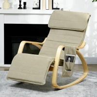 HOMCOM Rocking Lounge Chair Recliner Relaxation Lounging Relaxing Seat with Adjustable Footrest, Side Pocket and Pillow, Khaki(m-2)