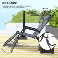 Outsunny Tumbona Reclinable y Plegable con Respaldo Ajustable en 2 Niveles Reposacabezas y Bolsillo Carga 136 kg 118x60x80cm Gris(m-4)