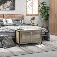 HOMCOM Baúl de Almacenaje para Dormitorio 95 L con Tapa Banco de Almacenaje con Bisagra de Seguridad 80x40x50 cm Grisáceo(m-9)