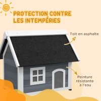 PawHut Maison pour chat en bois porte à lamelles fenêtre en plexiglas toit bitumé ouvrable 77 x 57,5 x 68 cm gris(m-6)