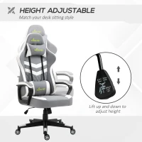 Vinsetto Gaming Chair, Computer Desk Chair with Lumbar Support, Faux Leather Racing Chair with Headrest and Swivel Wheels for Home Office, Grey White(m-4)