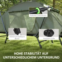 Outsunny 2-in-1 Campingbett, wasserdichte Zeltplane, verstellbare Metallbeine, bis 180 kg, 215 x 80 x 125cm, Grün(m-6)