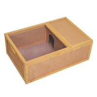 PawHut Kleintierhaus mit ausziehbarer Bodenplatte Kleintier Box mit Ausbruch Sperre Tannenholz Naturholz 94 x 63 x 33 cm(m-1)