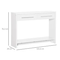 HOMCOM Mueble Recibidor de Entrada Mesa Consola con 2 Cajones y Estante para Pasillo Salón 101,6x28x76,2 cm Blanco(m-3)