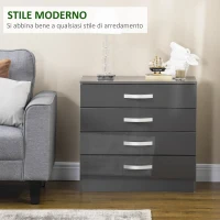 HOMCOM Cassettiera da 4 Cassetti con Maniglie di Metallo, in Truciolato, 75x36x72 cm, Grigio(m-4)