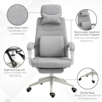 Vinsetto Office Chair, Ergonomic Desk Chair, High Back Fabric Work Chair with 160° Reclining Backrest, Retractable Footrest, Neck and Lumbar Pillow for Home and Study, Grey(m-6)