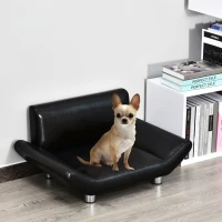 PawHut Pet Sofa Chair Dog Cat Kitten Couch Bed Luxury Furniture Faux Leather Seater Black(m-2)