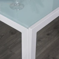 HOMCOM Set 5 Pezzi con 1 Tavolo e 4 Sedie per Cucina o Sala da Pranzo in Finta Pelle, Metallo e Vetro Temperato, Bianco(m-10)