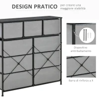 HOMCOM Cassettiera con 9 Cassetti in Tessuto Pieghevoli e Struttura in Acciaio e Legno, 100x30x100cm, Nero e Grigio(m-7)