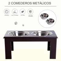 PawHut Comedero Elevado para Perros con Soporte y 2 Cuencos Extraíbles de Acero Inoxidable Alimentador para Mascotas Alimento y Agua 58,4x30,5x25,4 cm Marrón(m-4)