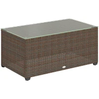 Outsunny 90 x 50cm Glass-Top Rattan Side Table - Brown(m-1)