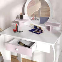 ZONEKIZ Bunny-Design Kids Dressing Table, with Mirror and Stool - White and Pink(m-7)