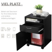 HOMCOM Rollcontainer, Aktenschrank, Bürocontainer mit Schublade, Büroschrank, Aufbewahrung Container, Spanplatte, Schwarz, 40 x 35 x 60 cm(m-5)