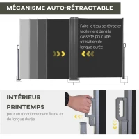 Outsunny Double Store latéral Brise-Vue paravent rétractable dim. 6L x 1,80H m Polyester Anti-UV Gris et noir(m-6)