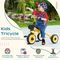 AIYAPLAY Kids Trike, Tricycle, with Adjustable Seat, Basket, Bell, for Ages 2-5 Years - Yellow(m-4)