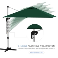 Outsunny Square Cantilever Garden Parasol, with Five-Position Canopy - Green(m-5)