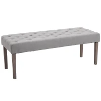 HOMCOM Banc banquette capitonnée style classique chic dim. 133L x 49l x 50H cm bois hévéa polyester gris(m-5)