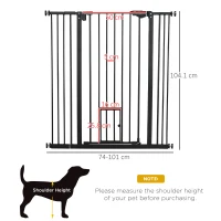 PawHut Extra Tall Pet Gate, Indoor Dog Safety Gate, with Cat Flap, Auto Close, 74-101cm Wide - Black(m-3)