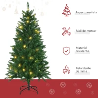 HOMCOM Árbol de Navidad Artificial con Luces Preinstaladas de 150 cm y 502 Ramas Decoración Navideña para Interior Verde(m-4)