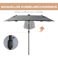 Outsunny Doppelschirm, Terrassenschirm, neigbar, mit Solarpaneel, 35 LEDs, Stahlrahmen, grau, 2,92 x 1,50 x 2,18 m(m-7)